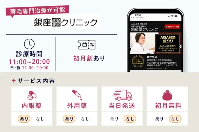 AGAのオンライン診療がおすすめの銀座総合美容クリニック