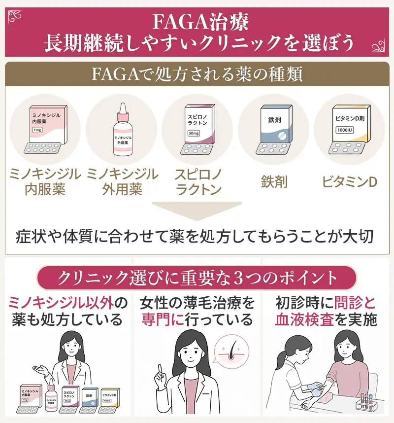 女性の薄毛治療には薬剤の取り扱い種類が多い専門のクリニックを選ぶ